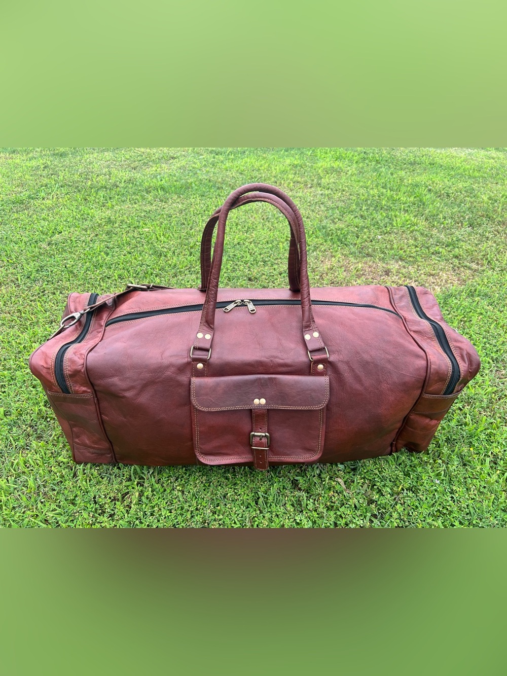Men's Brown Leather Weekender Duffel Bag